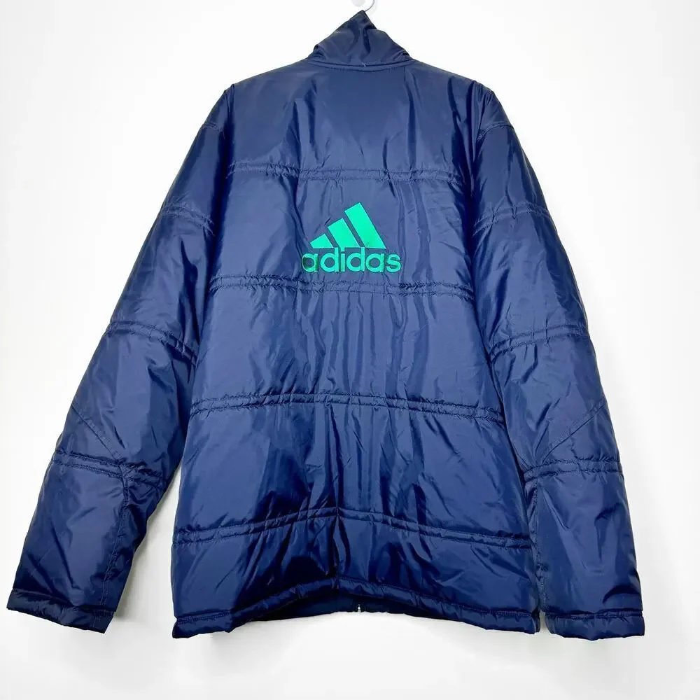 Adidas Vintage 2002 Reversible Puffer Jacket Blue Y2K Oversized Size Large